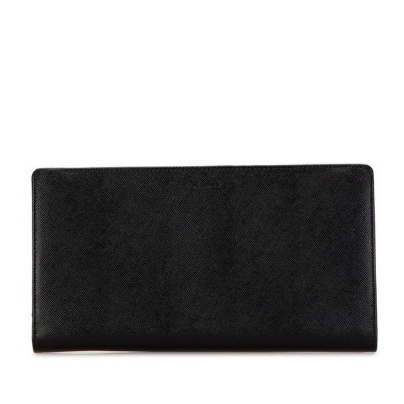 Prada Long Wallet Bag Clutch Black Leather Men's PRADA - Picture 1 of 10
